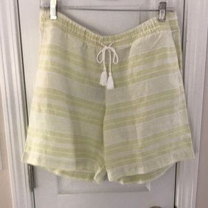 New J Jill Citron and White Striped Linen Shorts Size Small